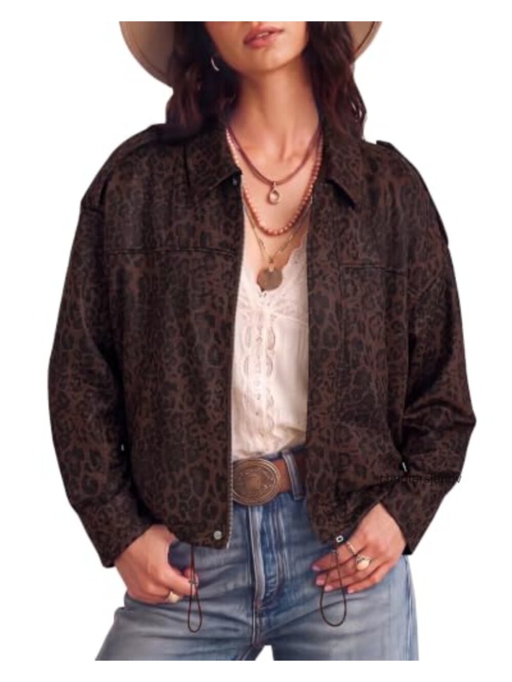 Faux Suede Leopard Print Bomber Jacket Zip Up Oversized Coat